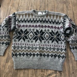Vintage River Trader Mens Medium 100% Shetland Wool Snowflake Crewneck Sweater M
